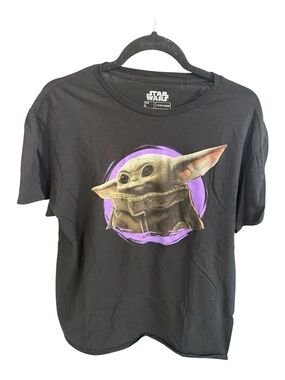 Star Wars Men's Black Tee with Grogu Purple Accent